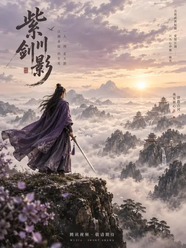 《剑上刻的姓名》封面:崖边晨雾中倚着峭壁的一柄松绿色剑鞘长剑